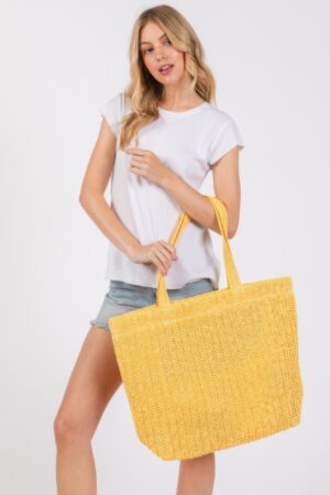 Solid Crochet Straw Tote – 100% Paper