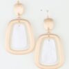 Stone Frame Drop Earrings – Geometric Metal with White Stone