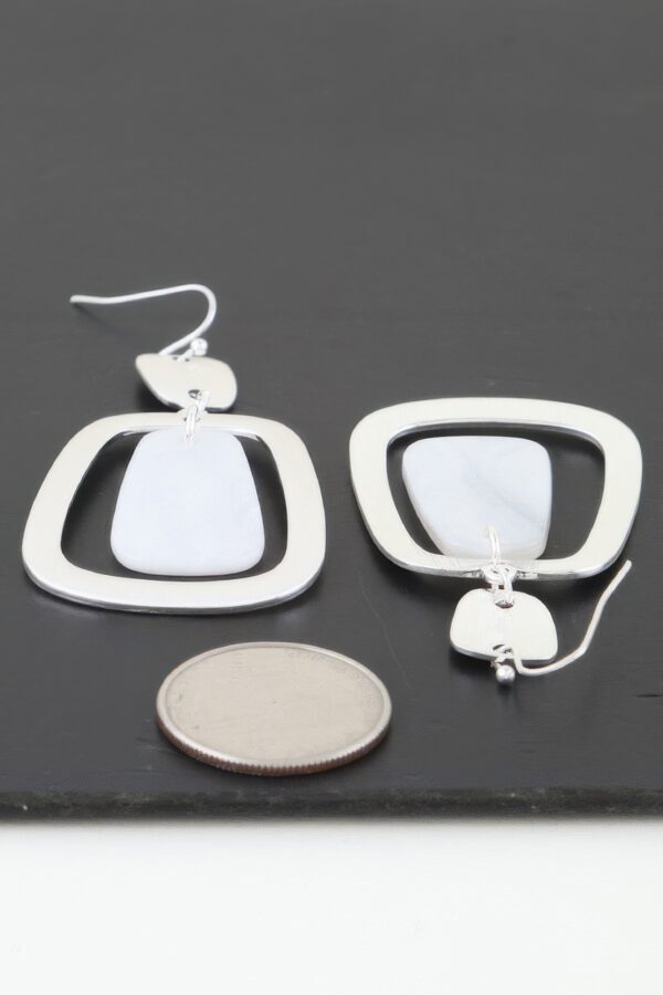 Stone Frame Drop Earrings – Geometric Metal with White Stone