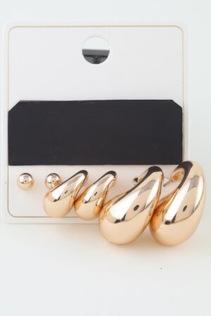 Triple Hoop Earrings Set with Shiny Beads – Gold