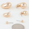 Triple Hoop Earrings Set with Shiny Beads – Gold
