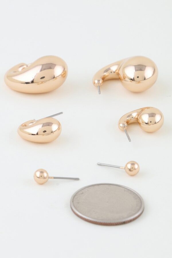 Triple Hoop Earrings Set with Shiny Beads – Gold