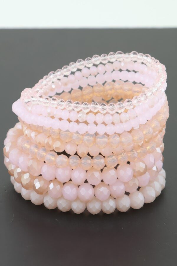 Pastel Pink Multi-Crystal Beaded Bracelet with Stretch Band