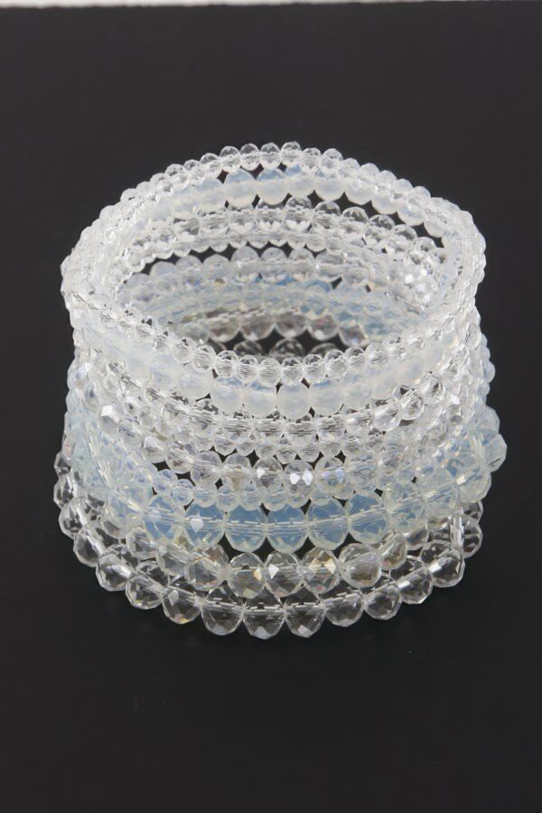 Pastel Pink Multi-Crystal Beaded Bracelet with Stretch Band