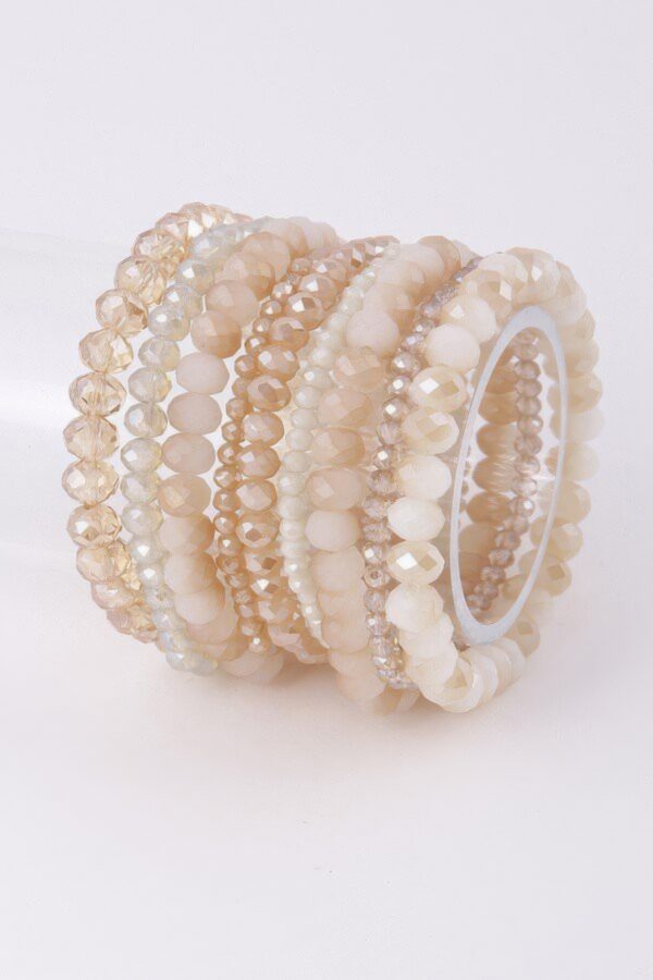 Pastel Pink Multi-Crystal Beaded Bracelet with Stretch Band