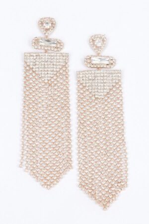 Rhinestone Fringe Drop Earrings – Dramatic Dangle, Gold or Silver