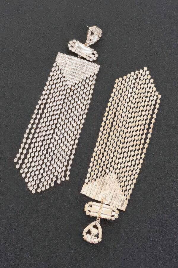 Rhinestone Fringe Drop Earrings – Dramatic Dangle, Gold or Silver