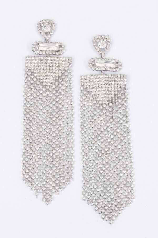 Rhinestone Fringe Drop Earrings – Dramatic Dangle, Gold or Silver