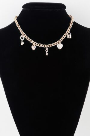 Heart Lock Charm Necklace – Polished Metal, Gold or Silver