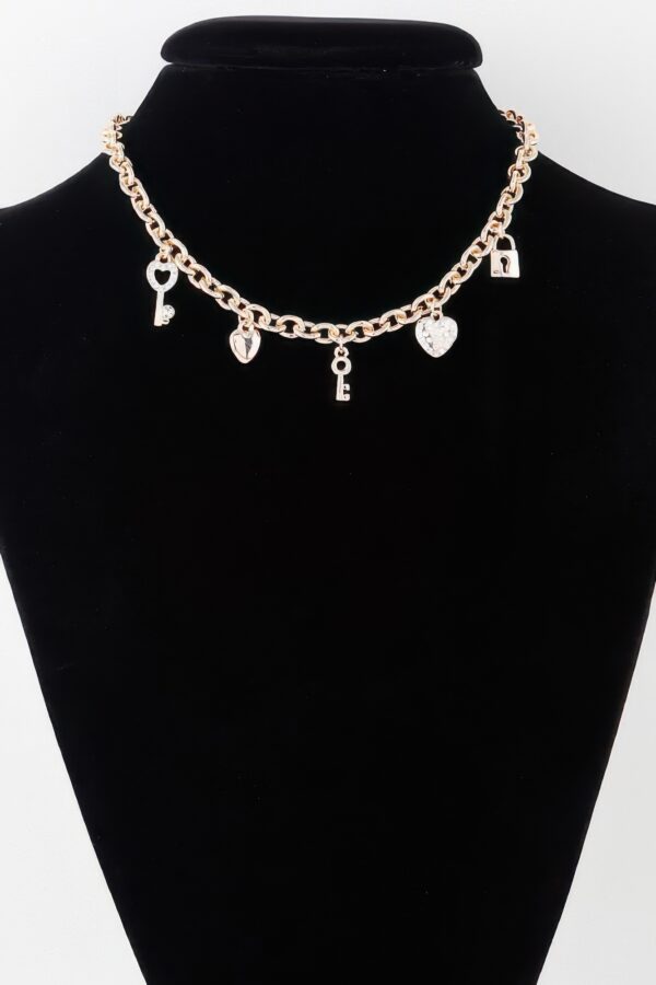 Heart Lock Charm Necklace – Polished Metal, Gold or Silver