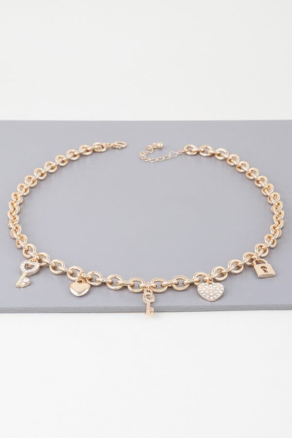 Heart Lock Charm Necklace – Polished Metal, Gold or Silver