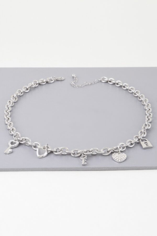 Heart Lock Charm Necklace – Polished Metal, Gold or Silver