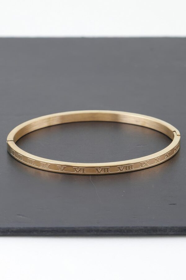 Thin Roman Numeral Bracelet – Engraved Slim Band, Gold/Silver