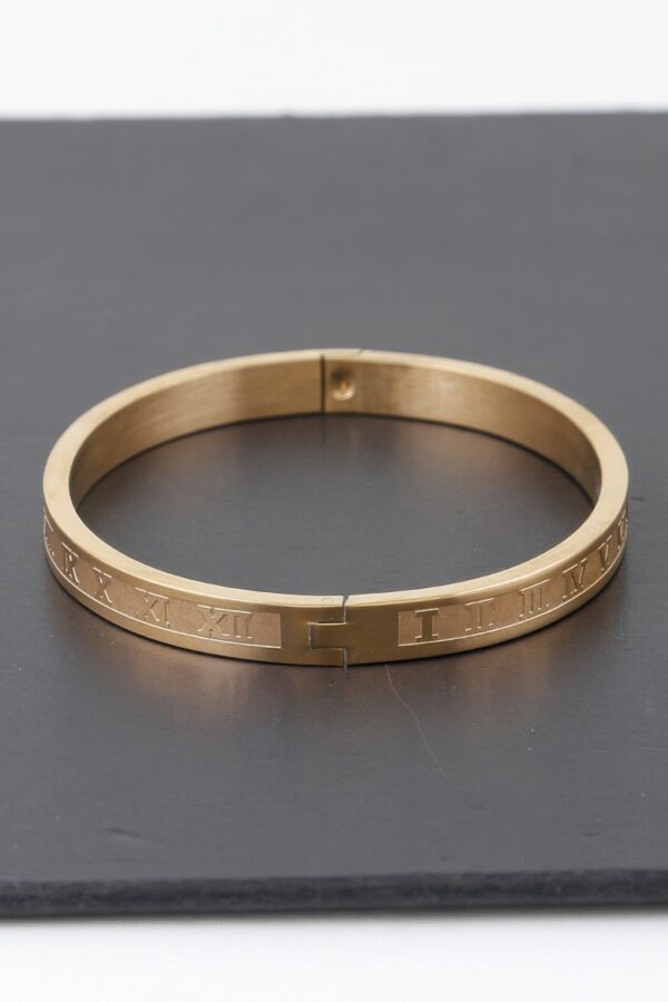 Roman Numeral Bracelet – Engraved Metal Bangle in Gold or Silver