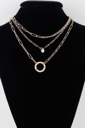 Multilayer Chain Necklace with Ring Pendant – Gold