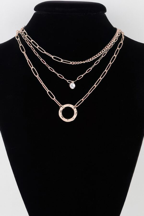 Multilayer Chain Necklace with Ring Pendant – Gold