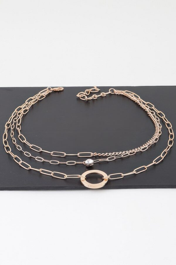 Multilayer Chain Necklace with Ring Pendant – Gold