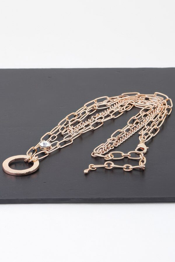 Multilayer Chain Necklace with Ring Pendant – Gold