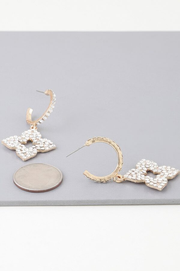 Bejeweled Flower Drop Earrings – Clear Rhinestones, Gold or Silver
