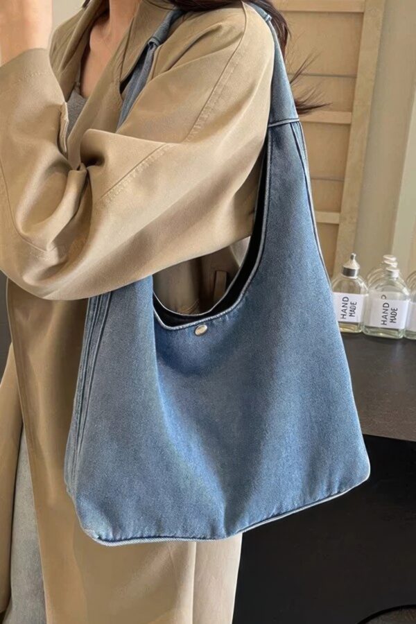 Denim Hobo Bag – Slouchy Denim Tote in Black or Dark Blue