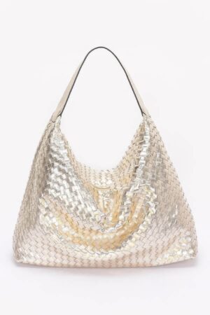 Metallic Braided Tote – Polyurethane Shimmer (Gold/Silver/Black)
