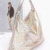 Metallic Braided Tote – Polyurethane Shimmer (Gold/Silver/Black)