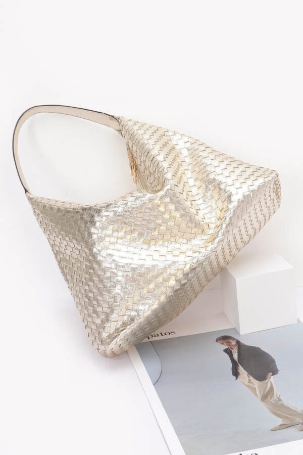 Metallic Braided Tote – Polyurethane Shimmer (Gold/Silver/Black)