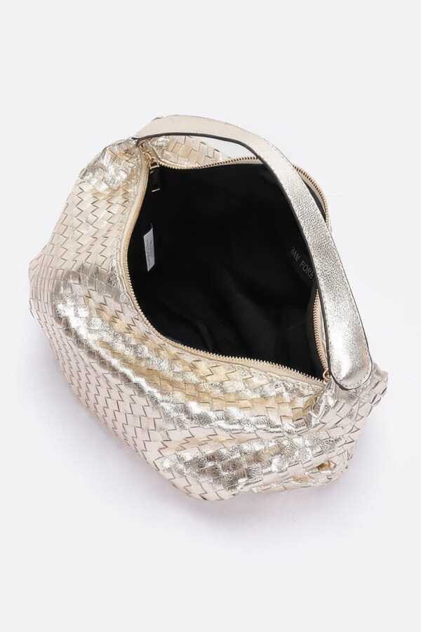 Metallic Braided Tote – Polyurethane Shimmer (Gold/Silver/Black)