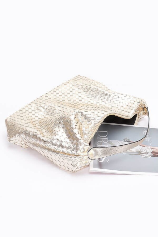 Metallic Braided Tote – Polyurethane Shimmer (Gold/Silver/Black)