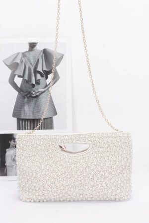Handmade Faux Pearl Clutch with Mixed Metal Accents – Cream
