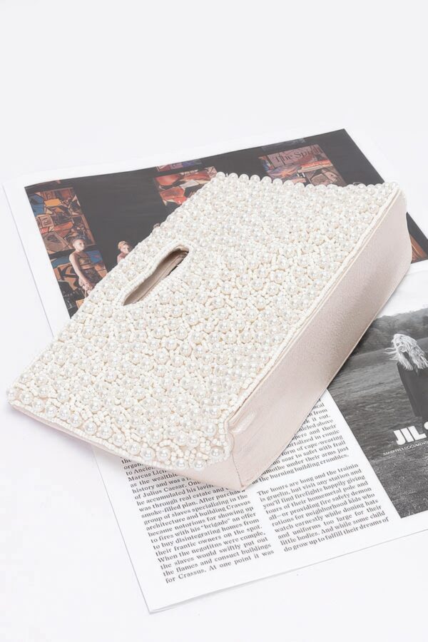 Handmade Faux Pearl Clutch with Mixed Metal Accents – Cream