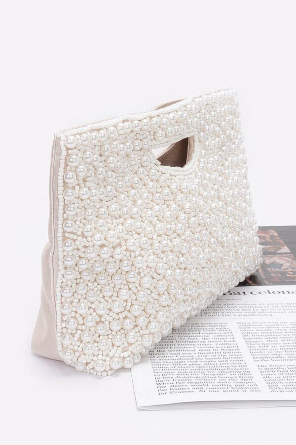 Handmade Faux Pearl Clutch with Mixed Metal Accents – Cream