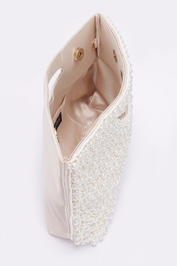 Handmade Faux Pearl Clutch with Mixed Metal Accents – Cream