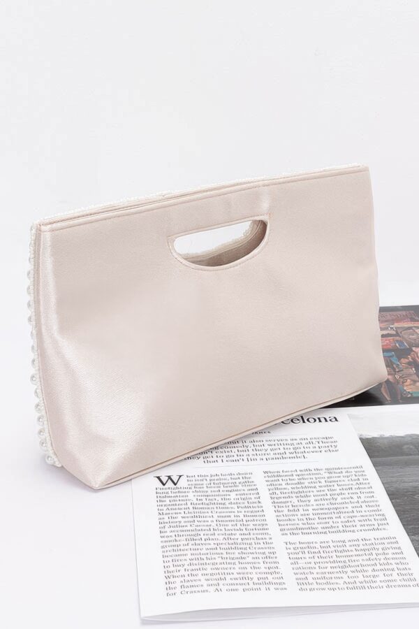 Handmade Faux Pearl Clutch with Mixed Metal Accents – Cream