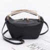 Faux Leather Metal-Handle Top Bag – Black/Camel