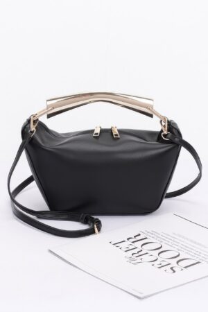 Faux Leather Metal-Handle Top Bag – Black/Camel