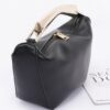 Faux Leather Metal-Handle Top Bag – Black/Camel
