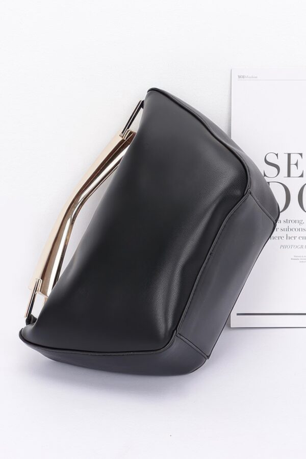 Faux Leather Metal-Handle Top Bag – Black/Camel