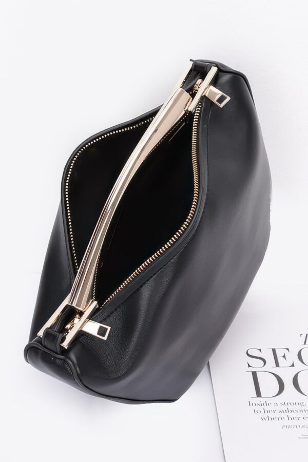 Faux Leather Metal-Handle Top Bag – Black/Camel