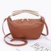 Faux Leather Metal-Handle Top Bag – Black/Camel