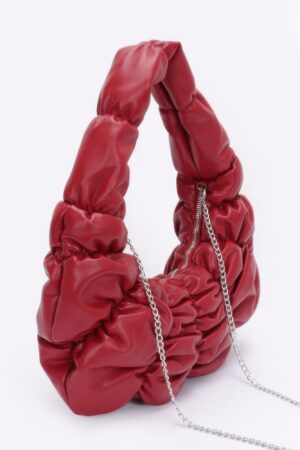 Pleated Faux Leather Shoulder Bag with Wide Strap