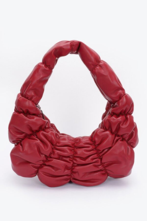 Pleated Faux Leather Shoulder Bag with Wide Strap