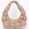 Pleated Faux Leather Shoulder Bag with Wide Strap