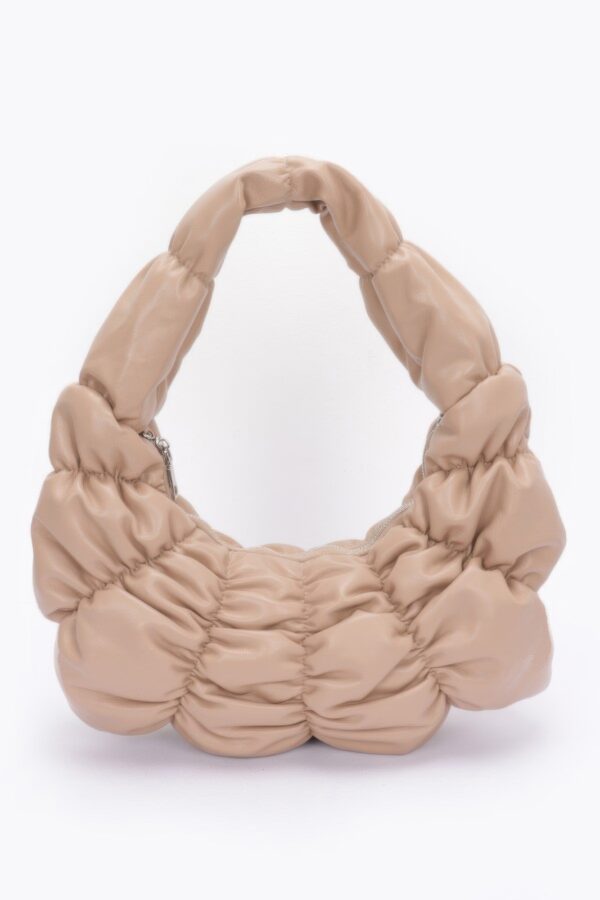 Pleated Faux Leather Shoulder Bag with Wide Strap