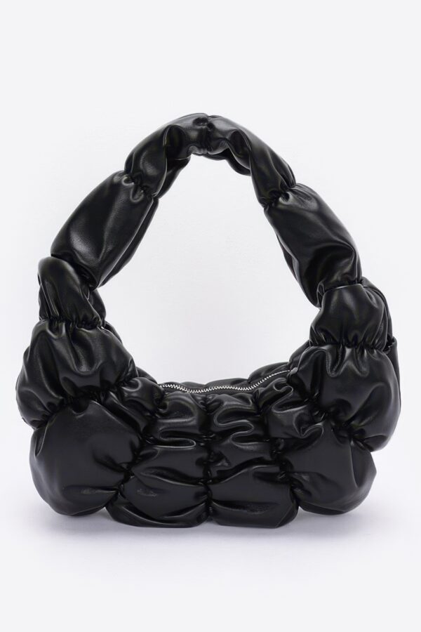 Pleated Faux Leather Shoulder Bag with Wide Strap