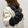 Pleated Faux Leather Shoulder Bag with Wide Strap
