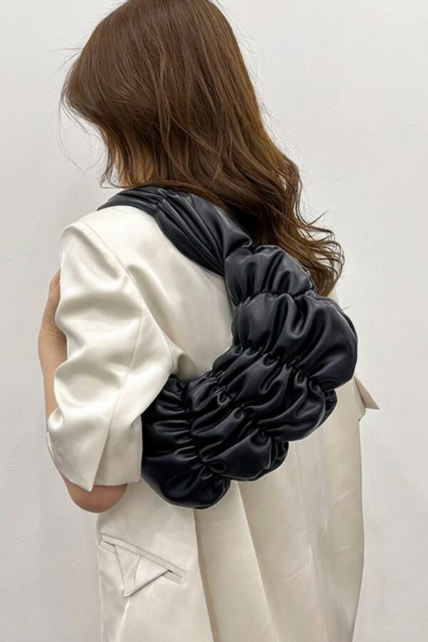 Pleated Faux Leather Shoulder Bag with Wide Strap