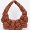 Pleated Faux Leather Shoulder Bag with Wide Strap