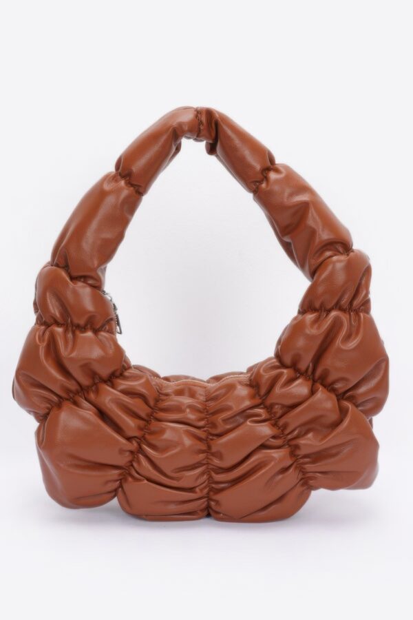 Pleated Faux Leather Shoulder Bag with Wide Strap