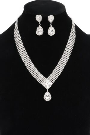 Rhinestone Necklace Set – Sparkling Collar, Gold Clear or Silver Clear